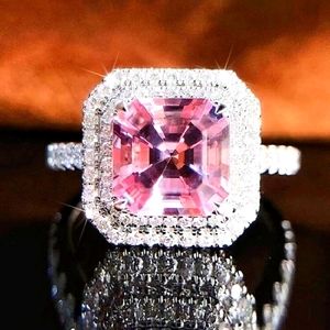 Cubic Zirconia Square Pink Decor Ring